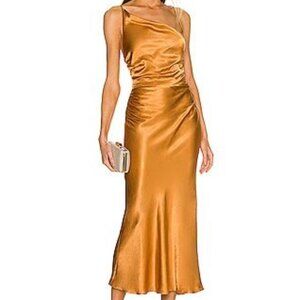 Midi Satin Dress by Shona Joy - Size 4 - Copper / Turmeric / Burnt Orange color